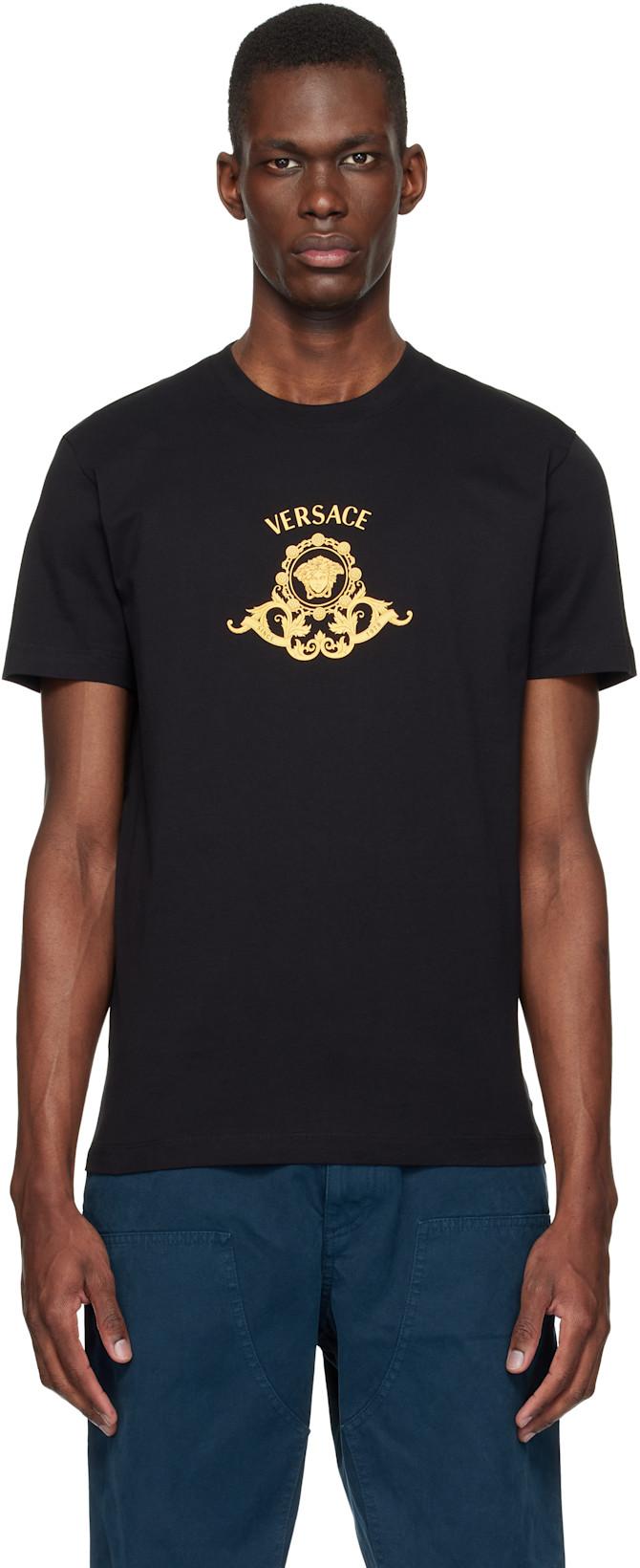 Black Printed Cotton-Jersey Slim T-shirt by VERSACE