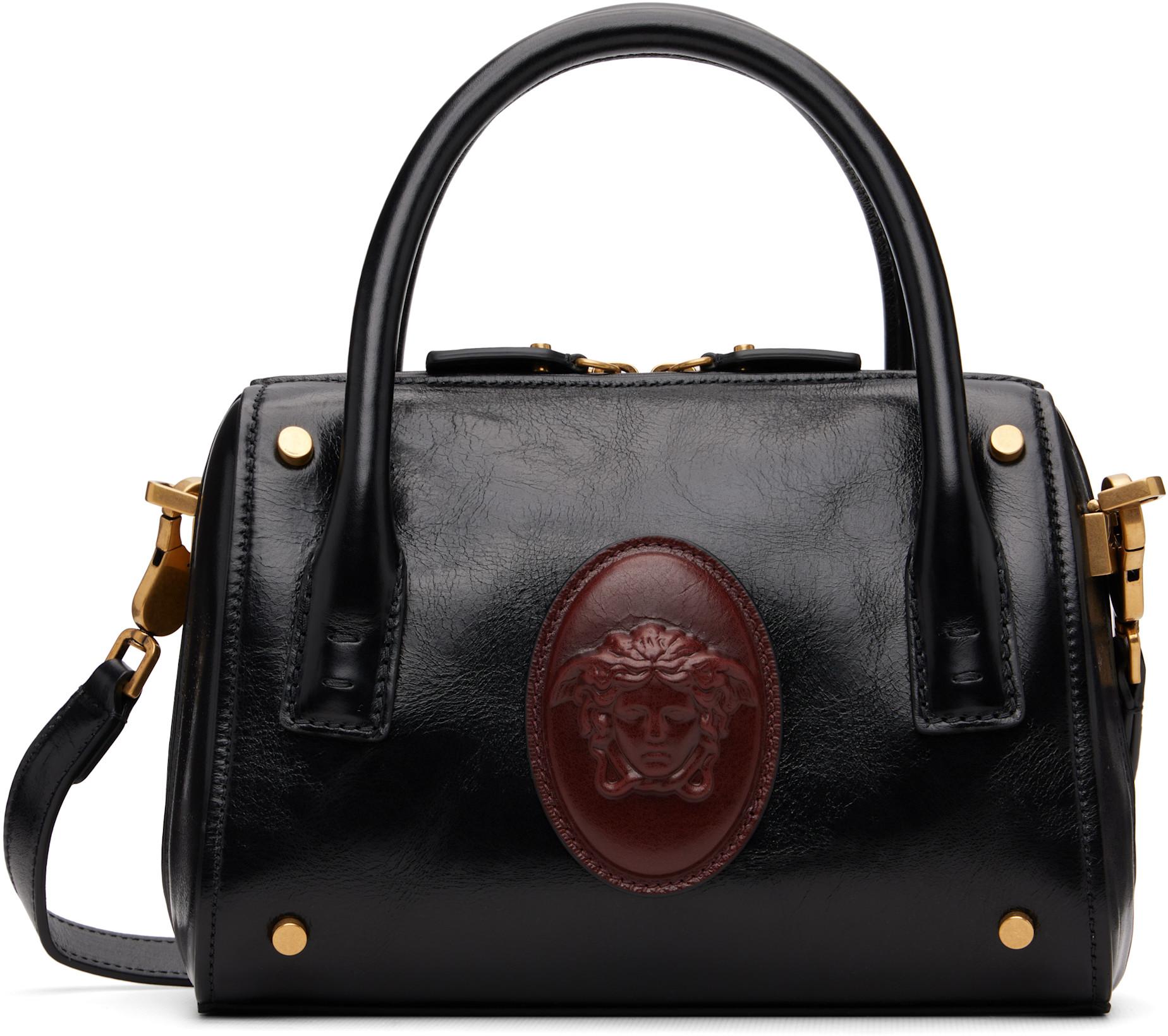 Black Roomy Small Leather Boston Bag by VERSACE