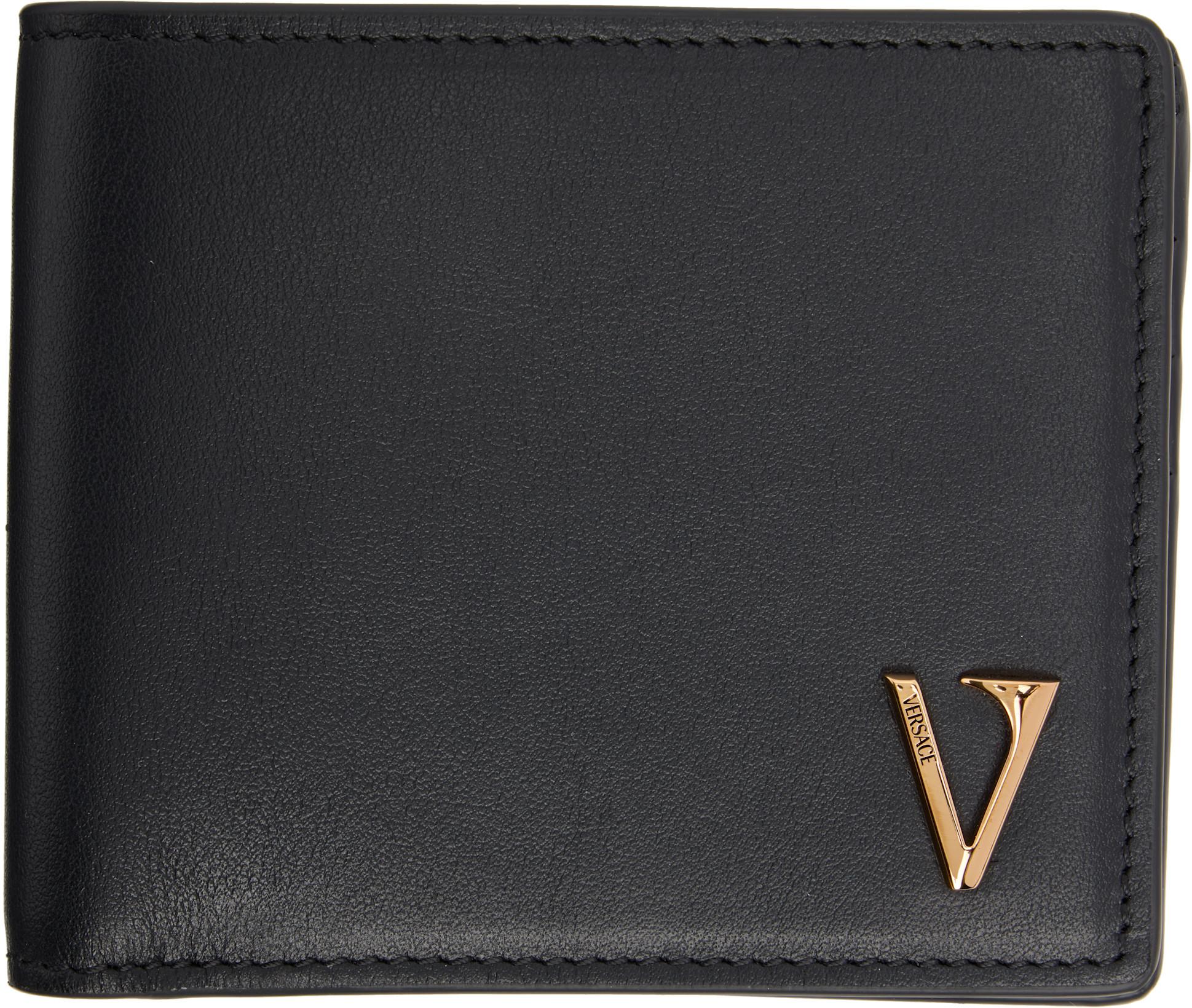 Black 'V' Bifold Wallet by VERSACE