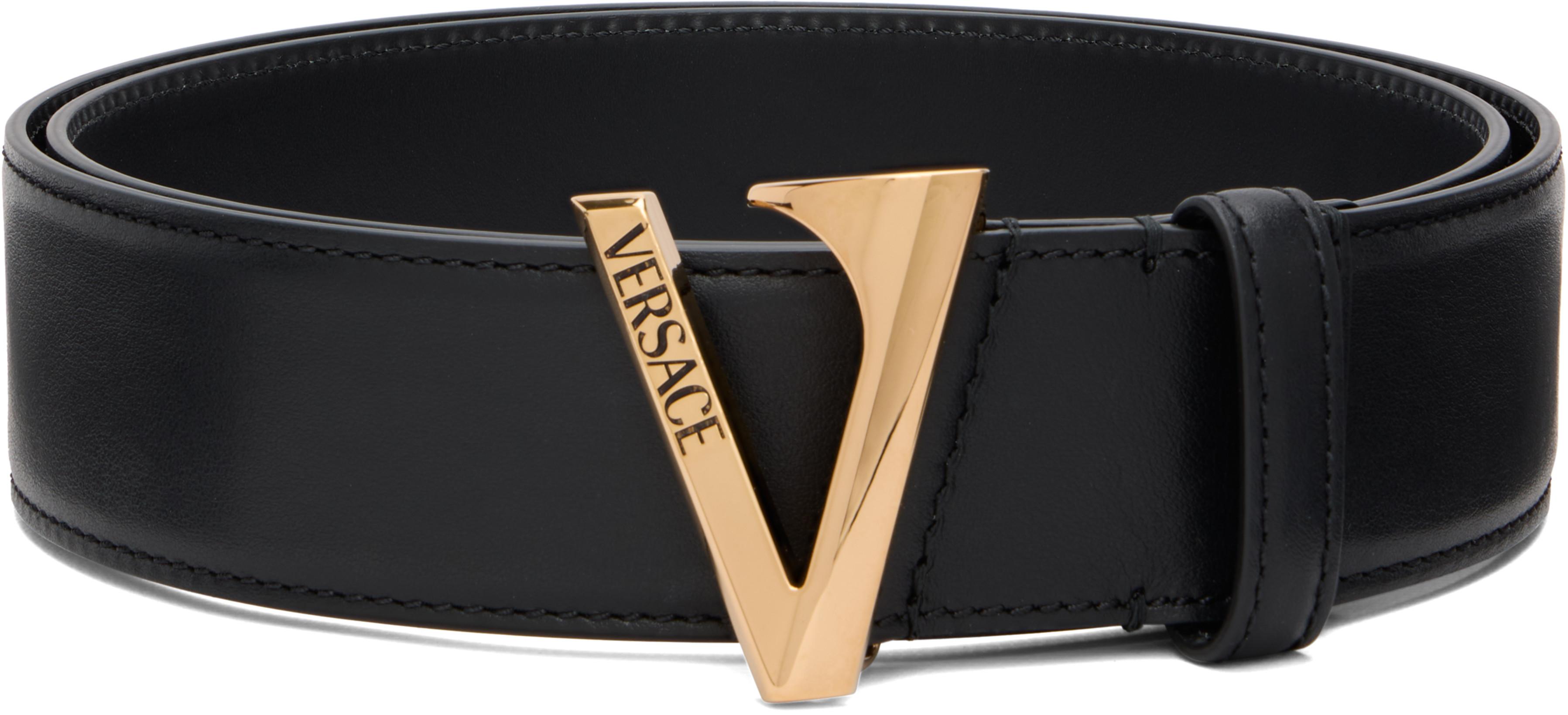 Black 'V' Leather Belt by VERSACE