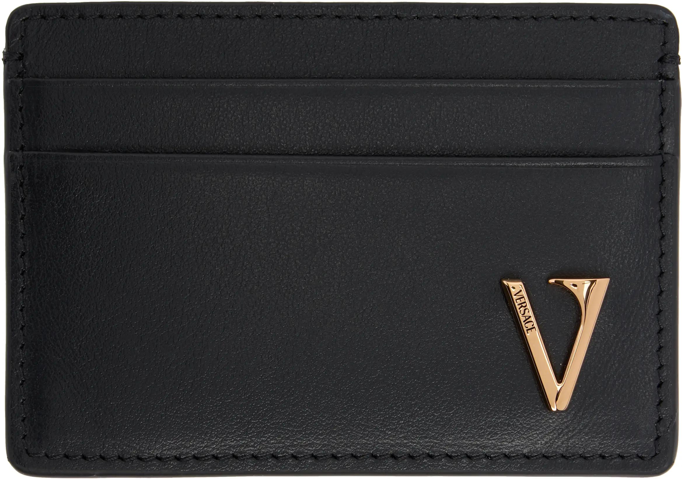 Black 'V' Leather Card Holder by VERSACE