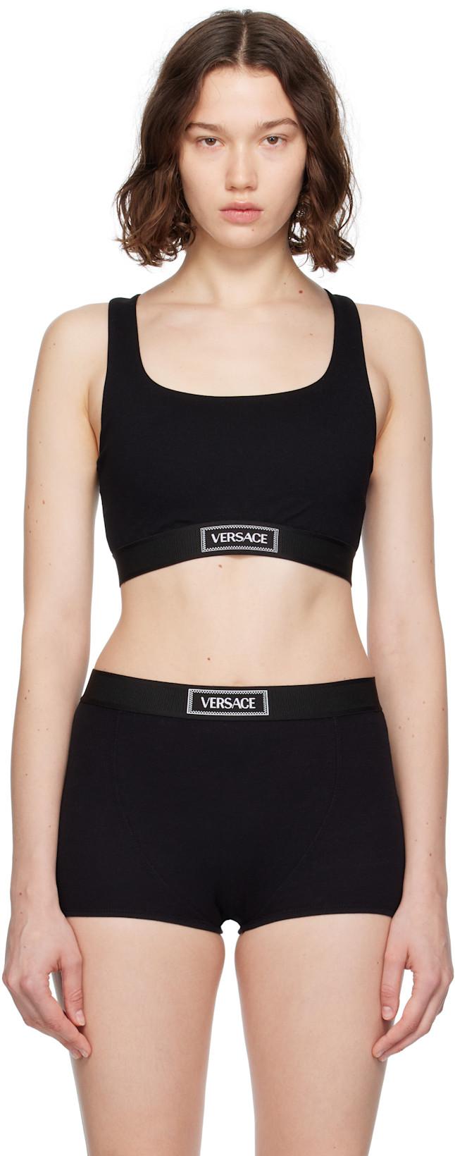 Black 'Versace' 90s Elastic Bra by VERSACE