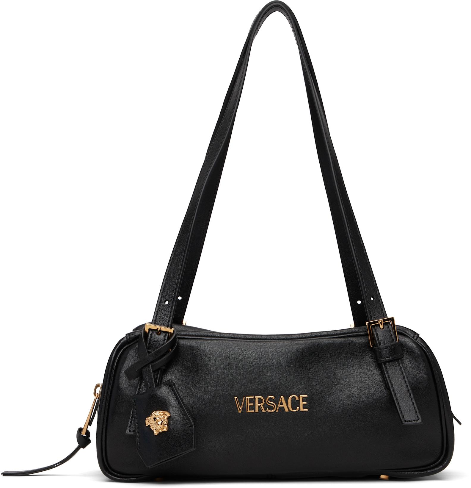 Black 'Versace' Tag Bowling Shoulder Bag by VERSACE