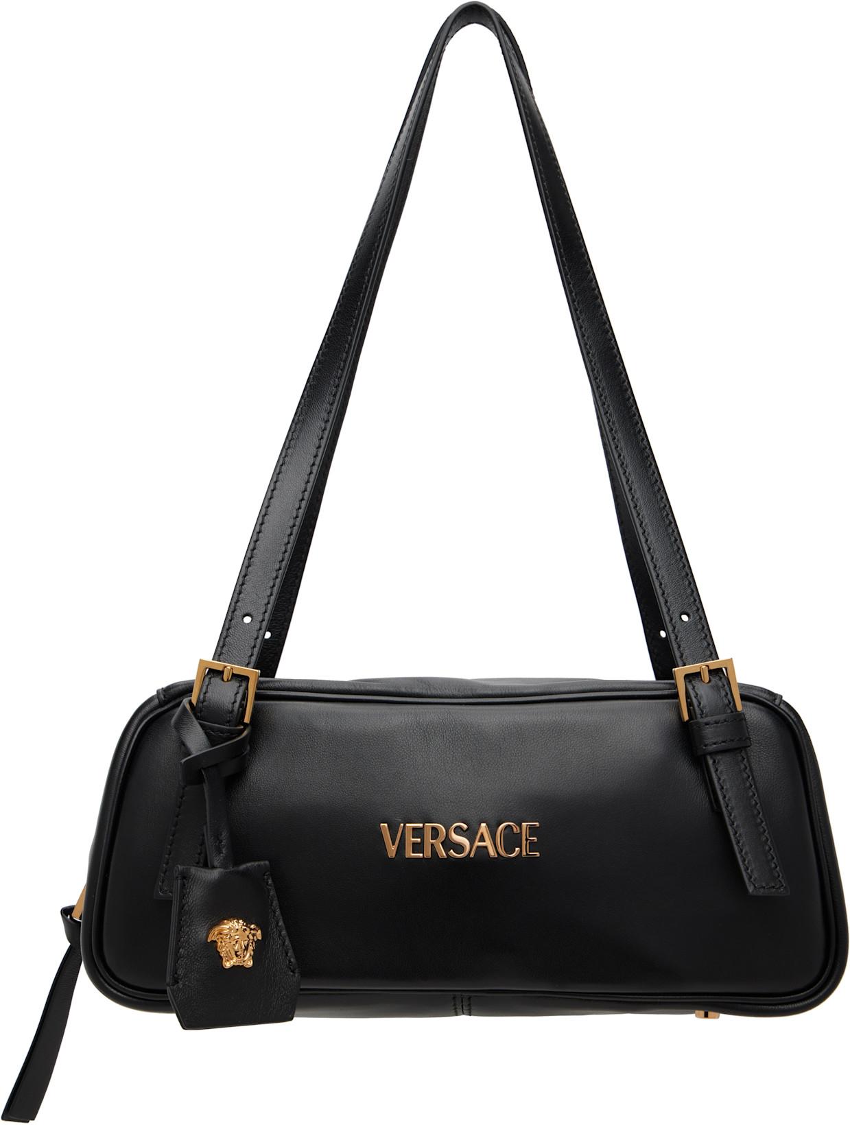 Black 'Versace Tag' Nappa Bowling Bag by VERSACE