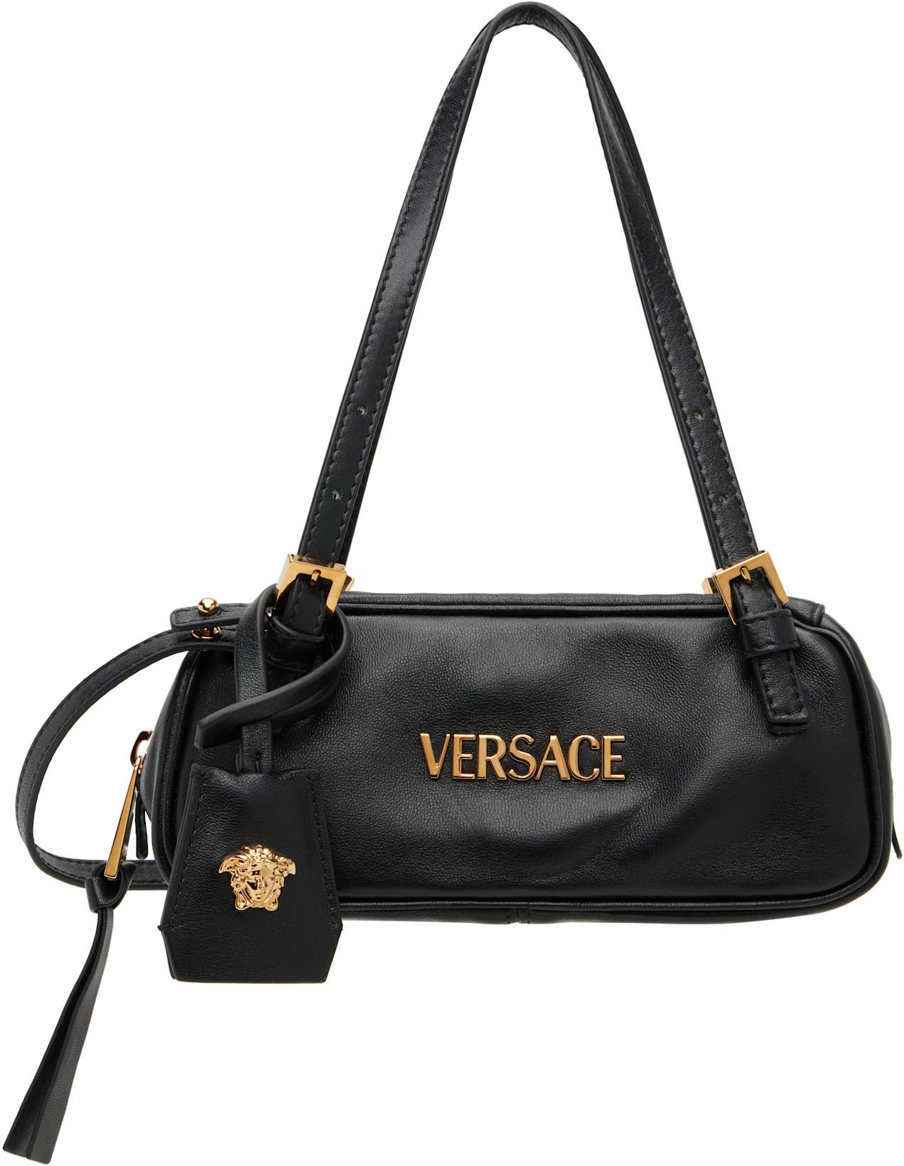 Black 'Versace Tag' Nappa Bowling Mini Bag by VERSACE