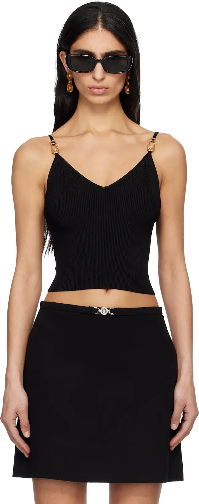 Black Viscose Knit Crop Camisole by VERSACE