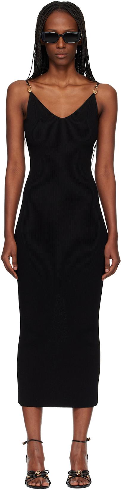 Black Viscose Knit Midi Dress by VERSACE