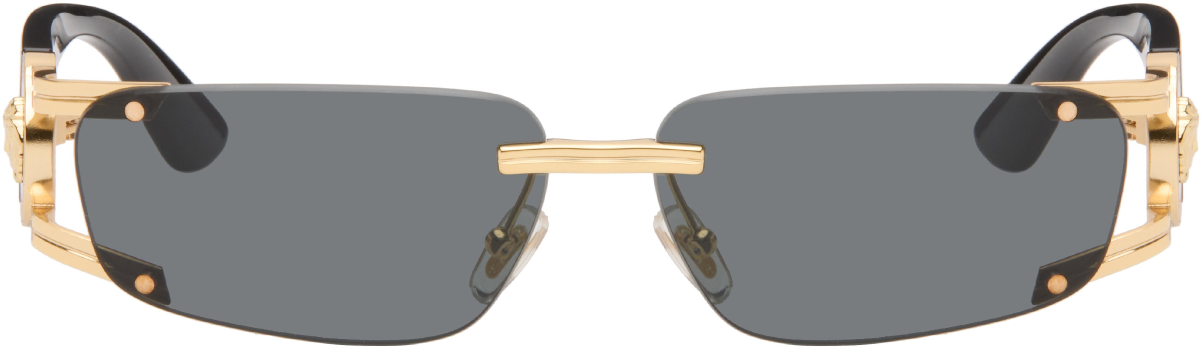 Black & Gold 'Medusa Honor' Rectangular Sunglasses by VERSACE