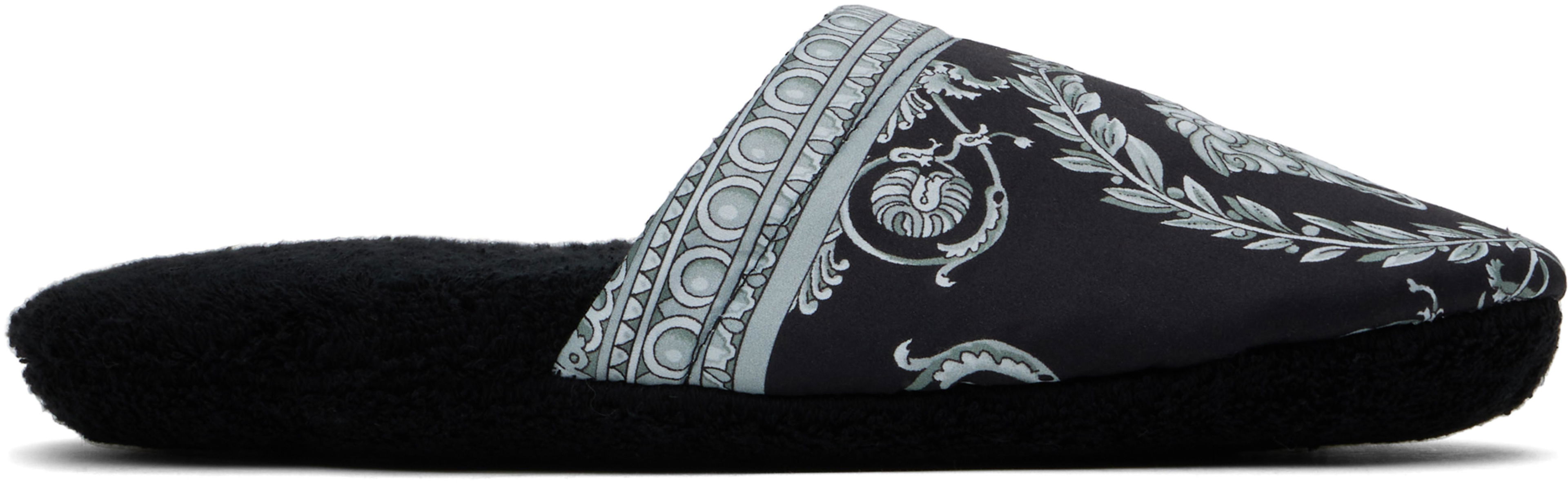 Black & Gray 'I Heart Baroque' Slippers by VERSACE