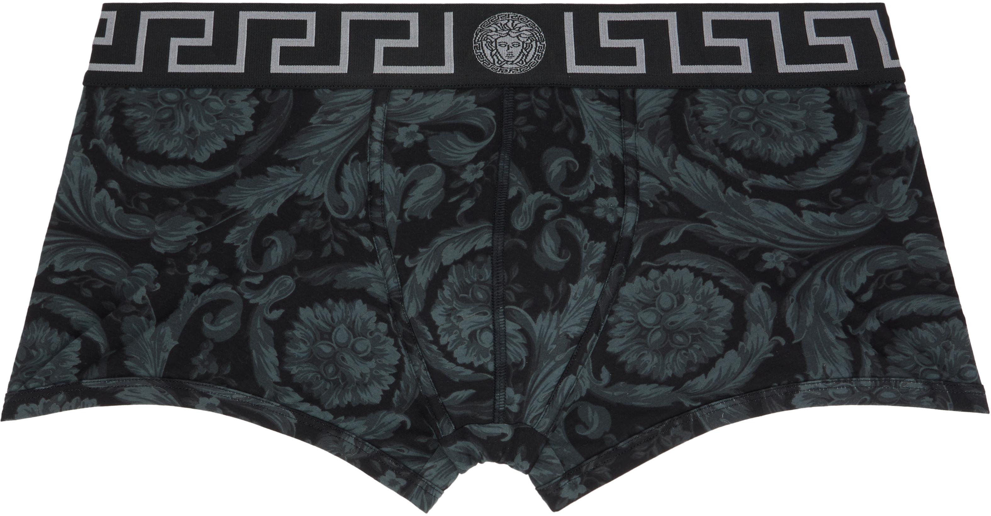 Black & Gray Printed Jacquard Cotton-Jersey Boxer Briefs by VERSACE