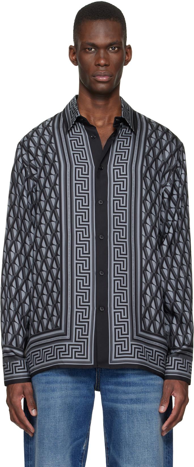 Black & Gray Printed Silk Twill Shirt by VERSACE