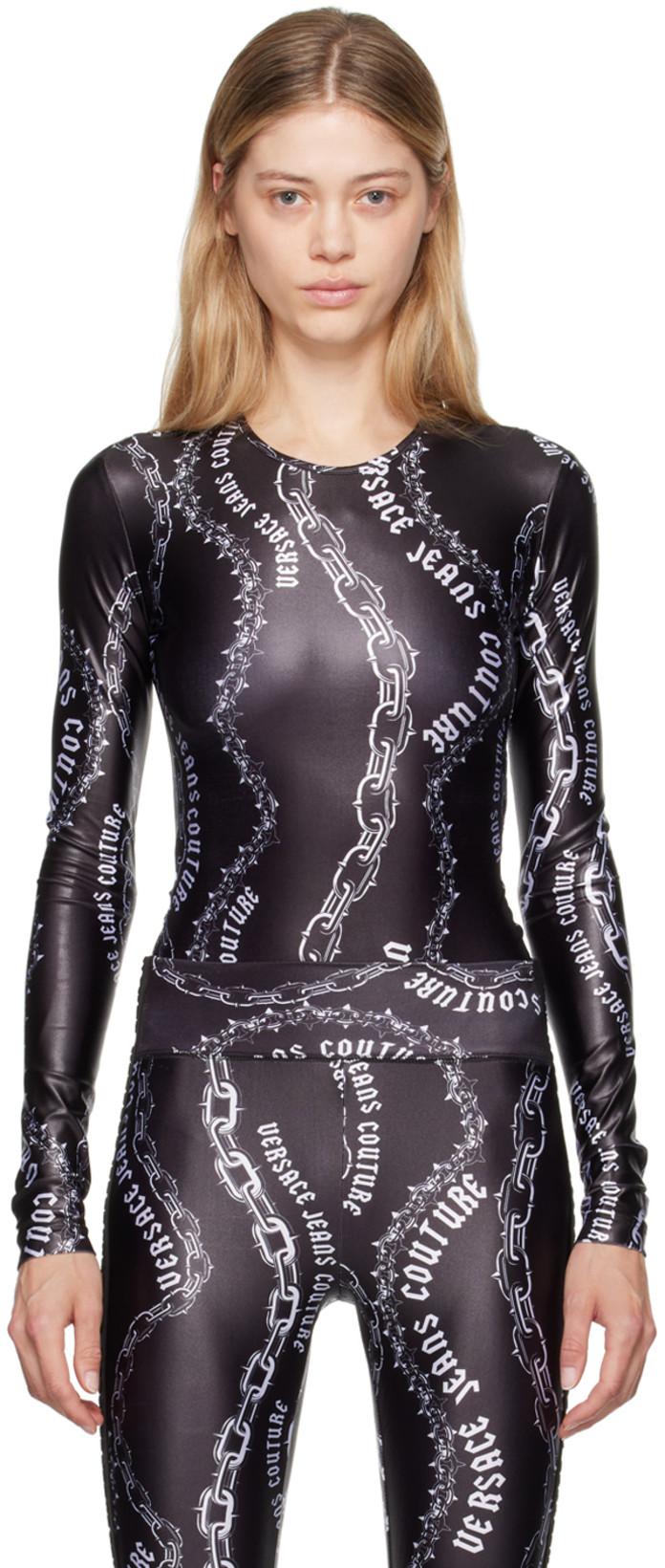 Black & White Chain Couture Bodysuit by VERSACE