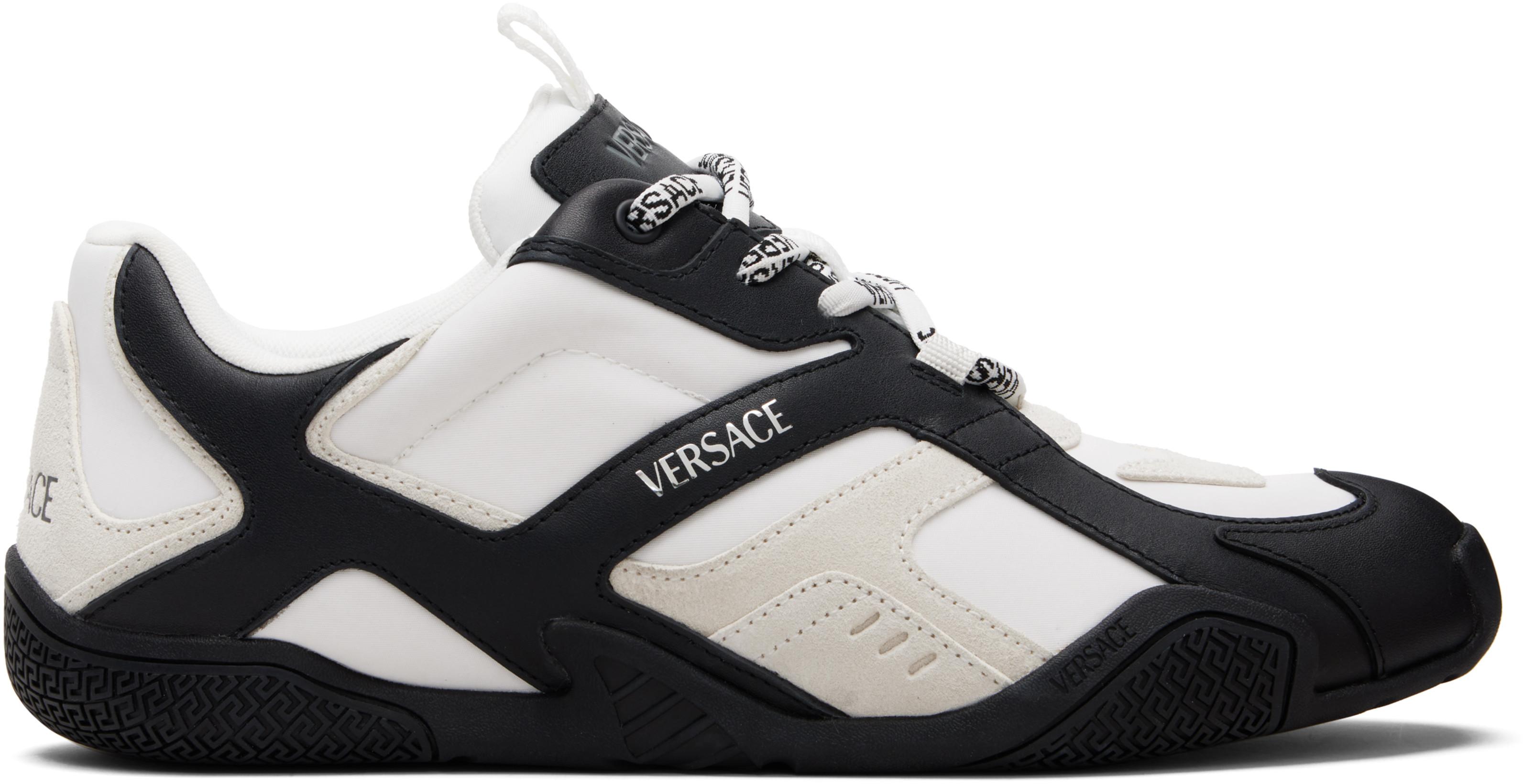 Black & White Galaxia Leather Sneakers by VERSACE