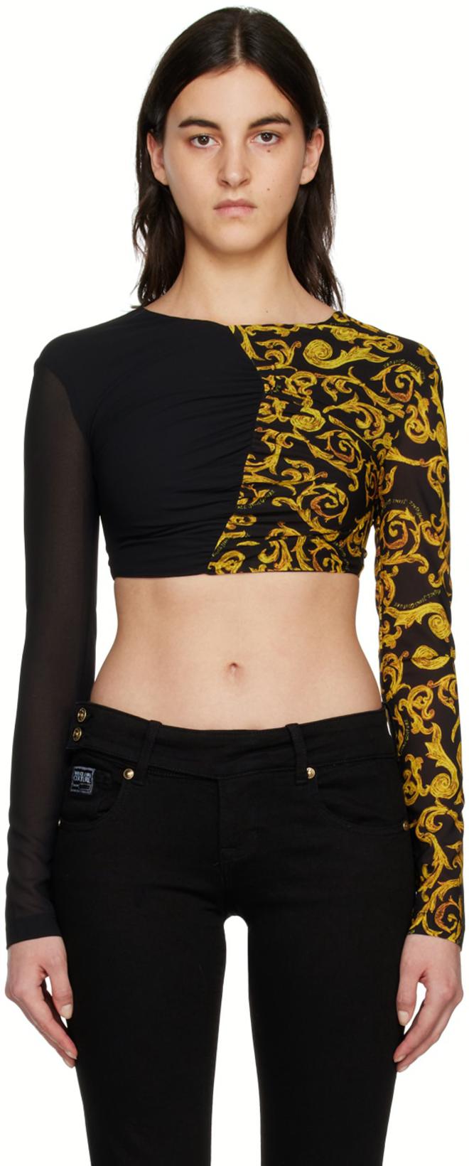 Black & Yellow Cropped Blouse by VERSACE