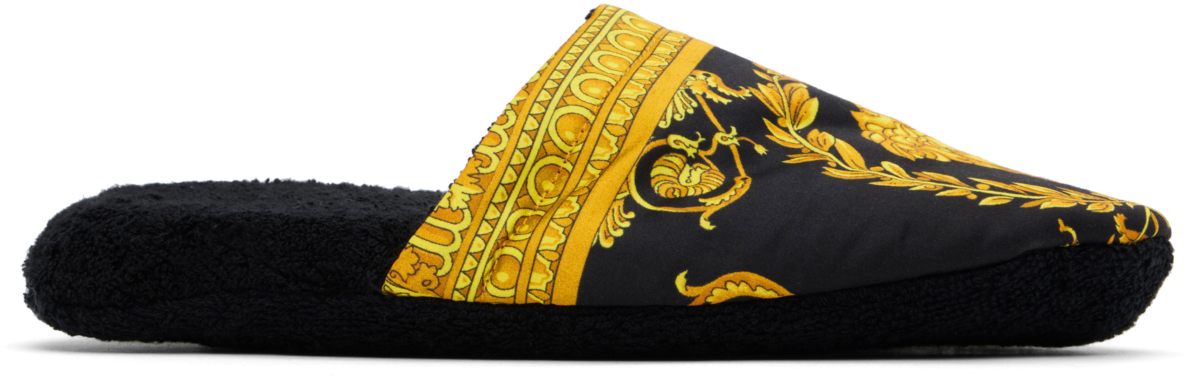 Black & Yellow 'I Heart Baroque' Slippers by VERSACE