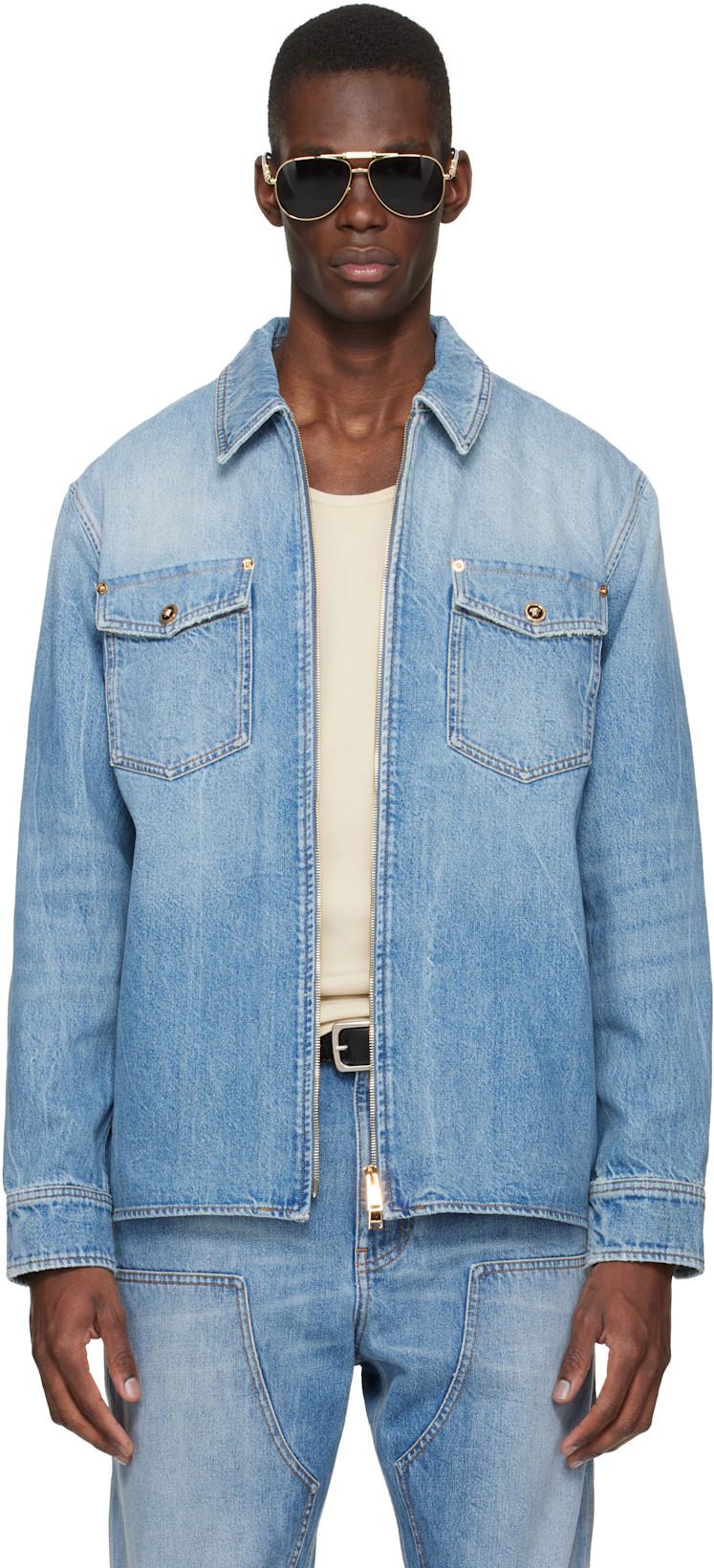 Blue Denim Zip Overshirt by VERSACE