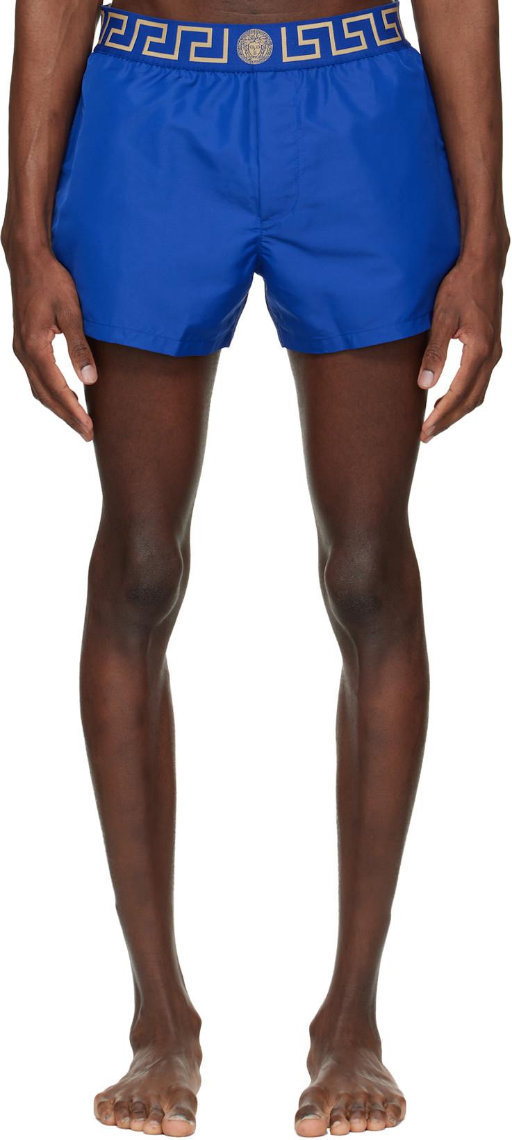 Blue Greca Swim Shorts by VERSACE