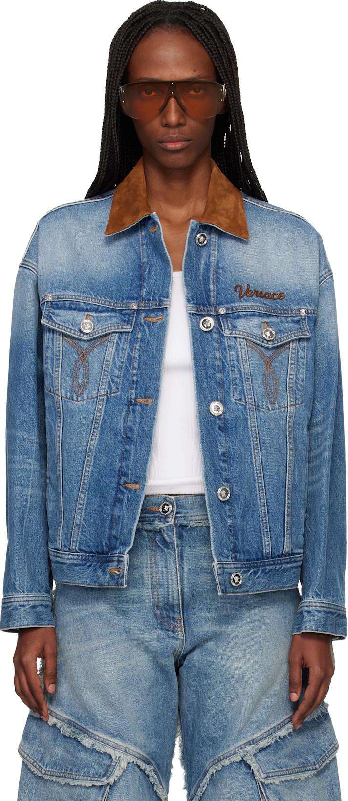 Blue Trucker Denim Jacket by VERSACE