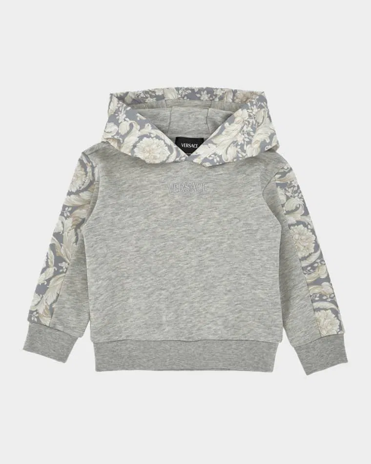 Boy's Barocco Paneled Cotton Hoodie, Size 12M-5 by VERSACE