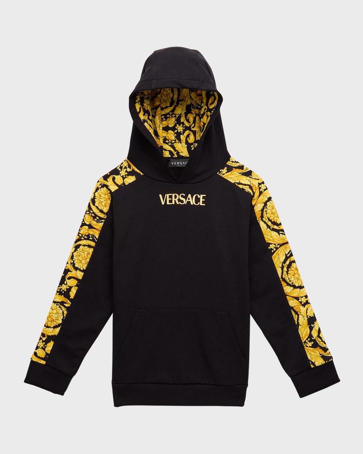 Boy's Barocco-Trim Logo-Print Hoodie, Size 4-6 by VERSACE