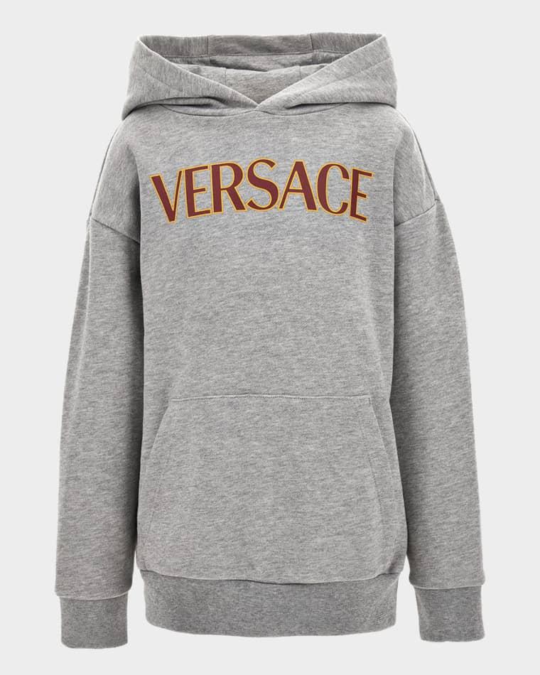 Boy's Bicolor Logo-Print Hoodie, Size 6-14 by VERSACE