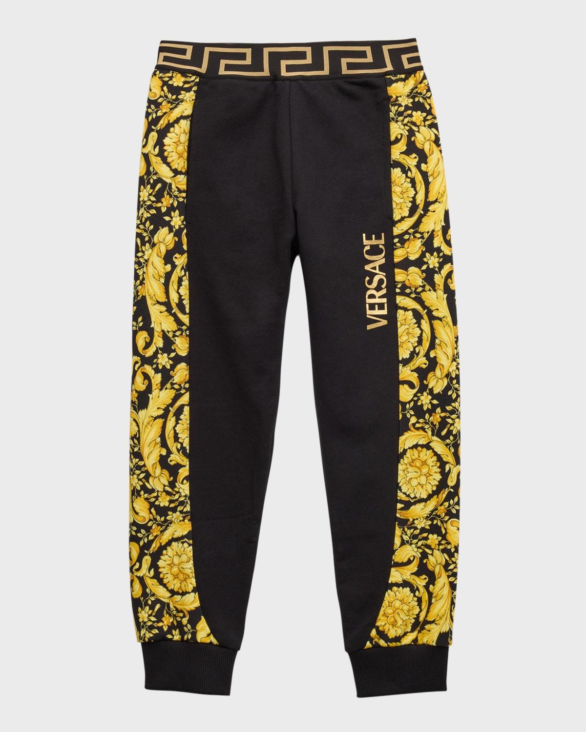 Boy's Logo-Print Barocco Trim Sweat Pants, Size 4-6 by VERSACE