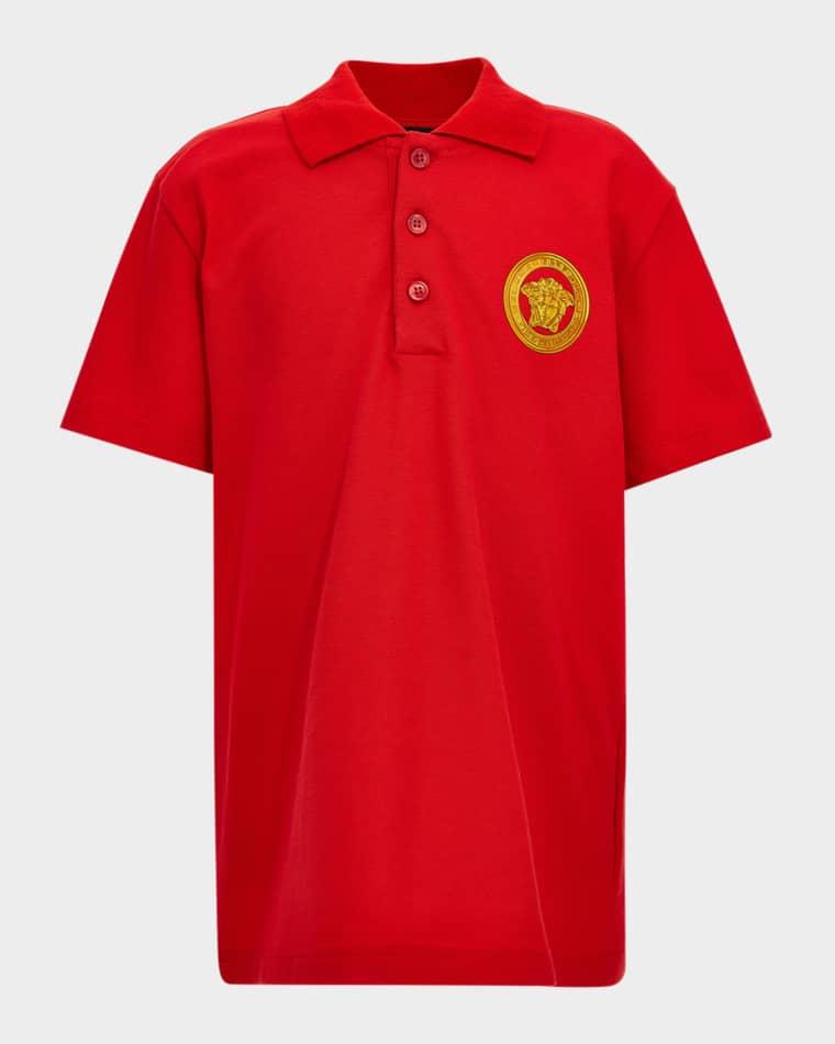 Boy's Medusa Cotton Pique Polo Shirt, Size 6-14 by VERSACE