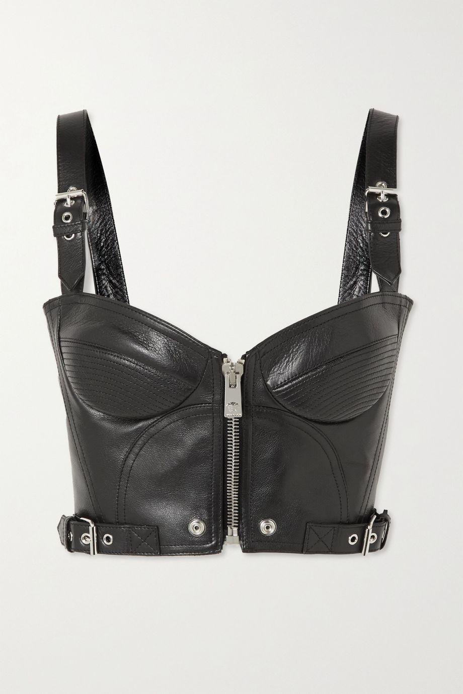 Buckled textured-leather bralette by VERSACE