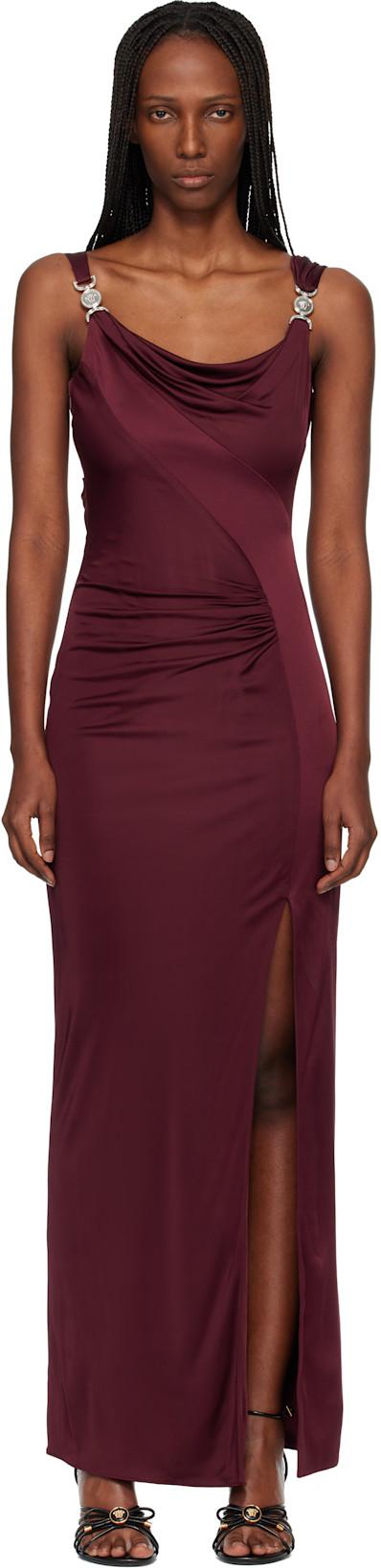 Burgundy Viscose-Jersey Draped Maxi Dress by VERSACE Burgundy Viscose-Jersey Draped Maxi Dress by VERSACE