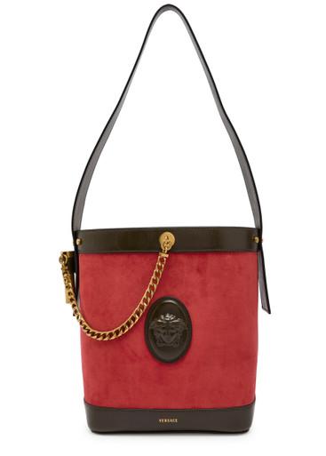 Chain small leather and suede bucket bag by VERSACE