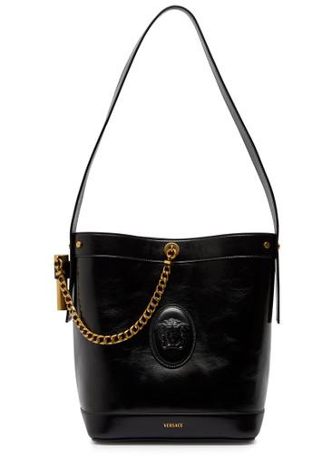 Chain small leather bucket bag by VERSACE