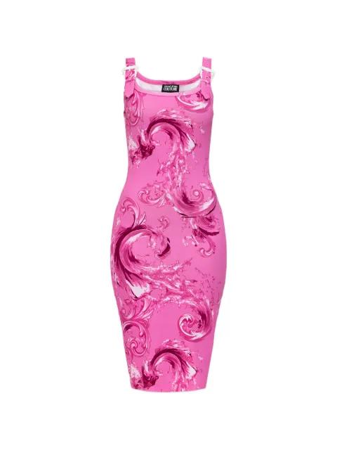 Chromo Couture-print buckle-straps midi cotton dress by VERSACE