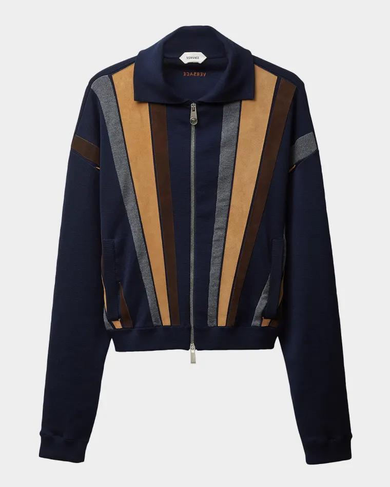 Colorblocked Wool-Blend Zip-Up Blouson Jacket by VERSACE