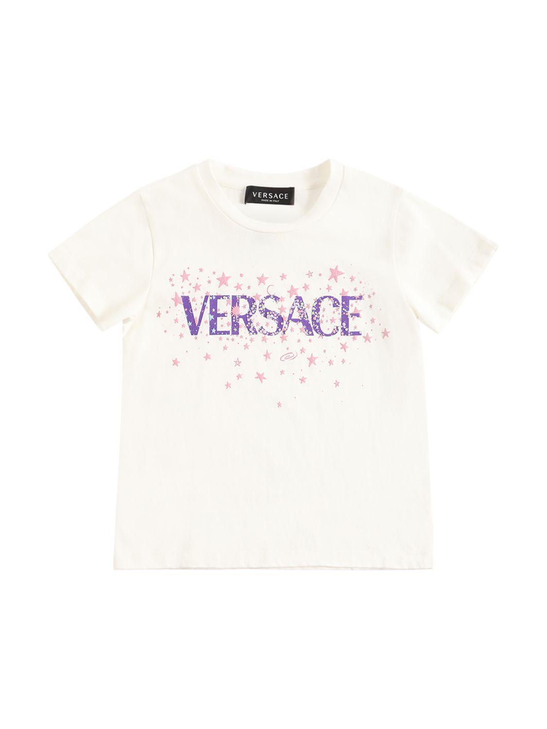 Embellished Logo Cotton Jersey T-shirt by VERSACE