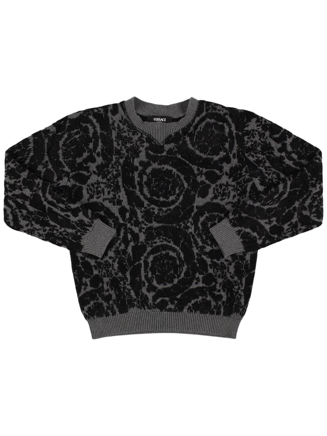 Embroidered Cotton Blend Knit Sweater by VERSACE