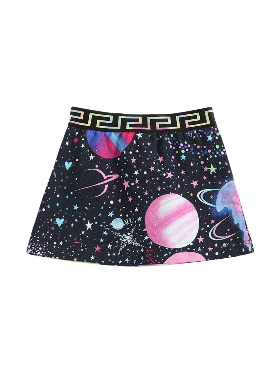 Galaxy Print Cotton Mini Skirt by VERSACE