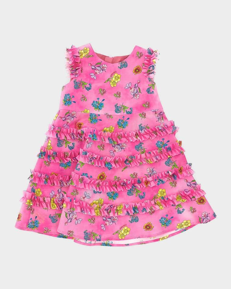 Girl's Flights of Flowers Sleeveless Cotton Dress, Size 12M-5 by VERSACE