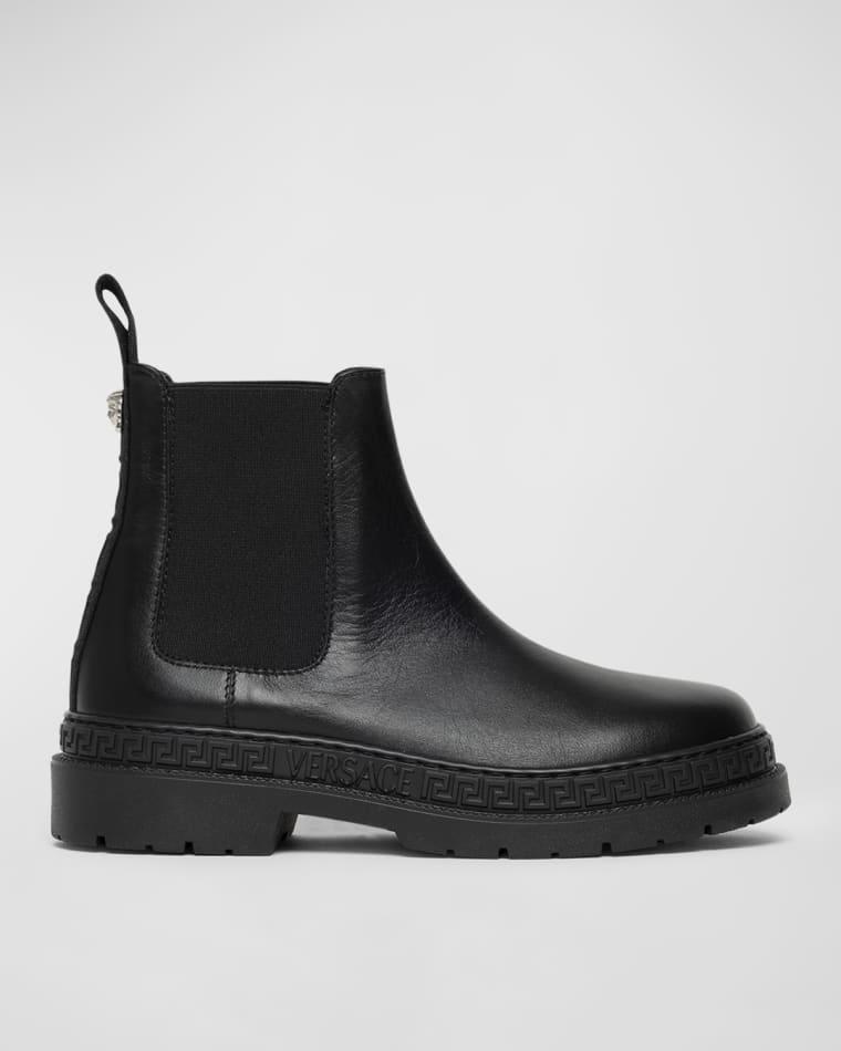 Girl's Greca Calf Leather Chelsea Boots, Kids by VERSACE