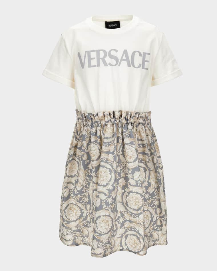 Girl's Logo Barocco-Print T-Shirt Dress, Size 6-14 by VERSACE