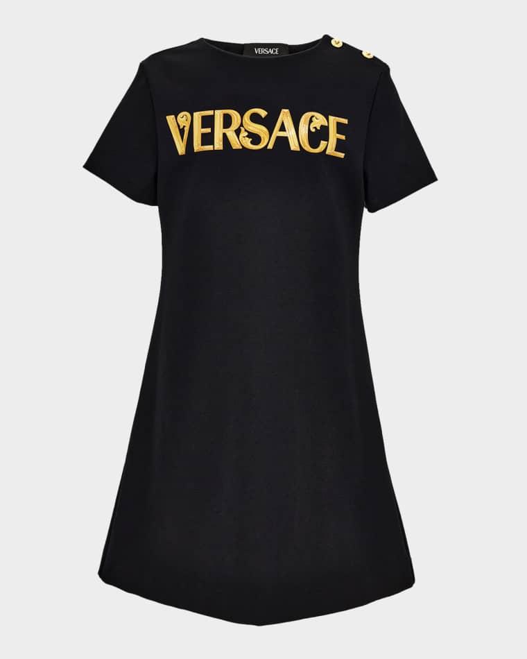 Girl's Logo-Print Short-Sleeved T-Shirt Dress, Size 6-14 by VERSACE