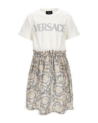 Girls' Logo Print & Barocco Poplin Jersey Dress - Little Kid by VERSACE