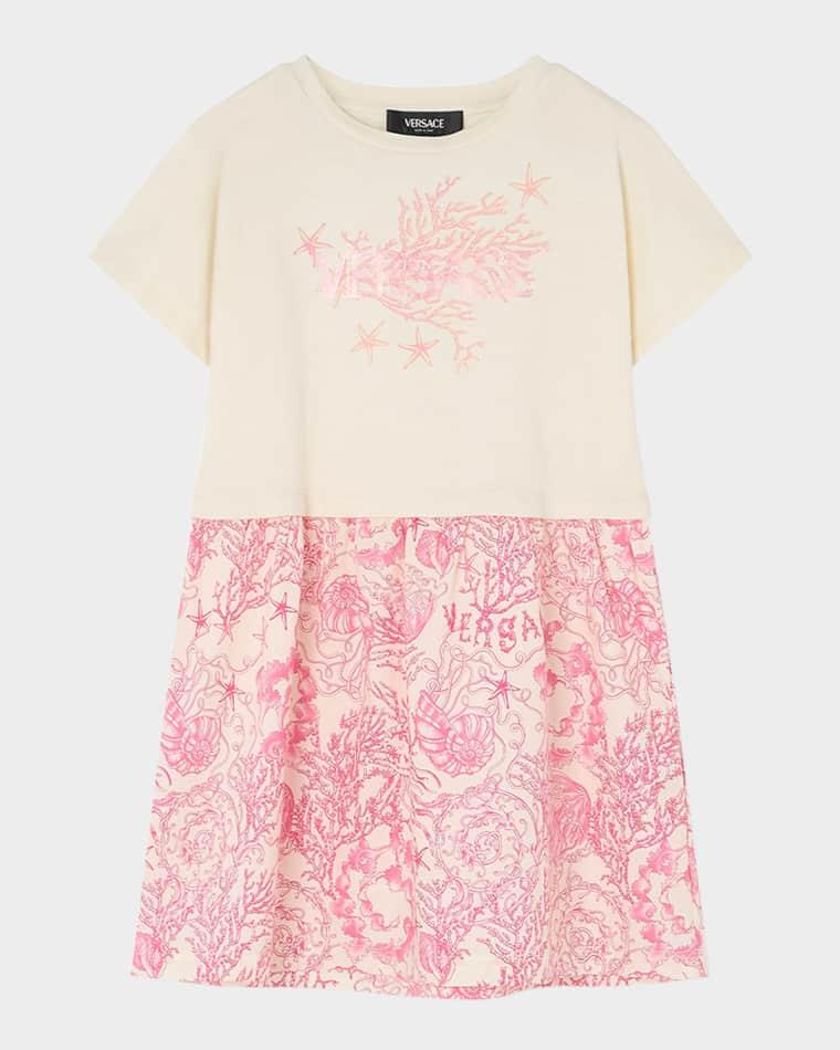 Girl's Two-Tone Logo-Print Dress, Size 6-14 by VERSACE
