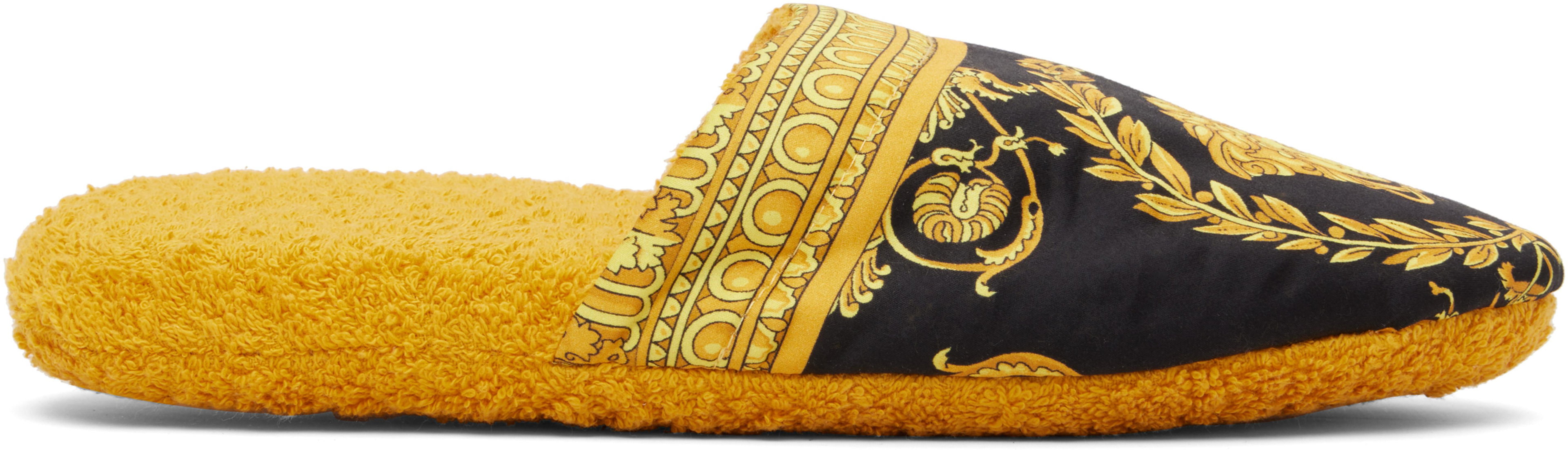 Gold & Black 'I Heart Baroque' Slippers by VERSACE