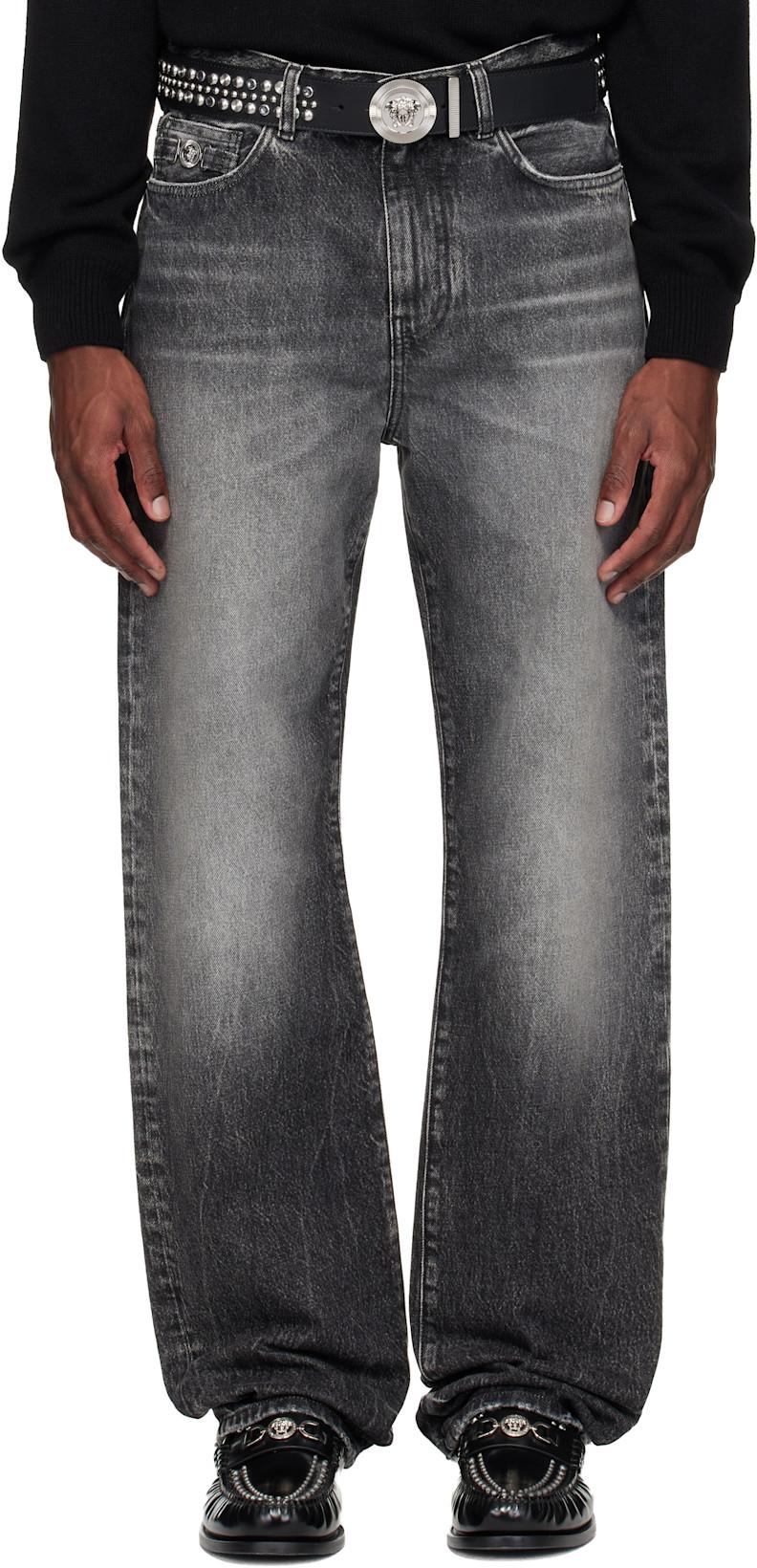Gray Loose Jeans by VERSACE