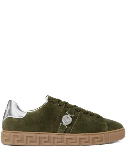 Greca-embellished suede sneakers by VERSACE