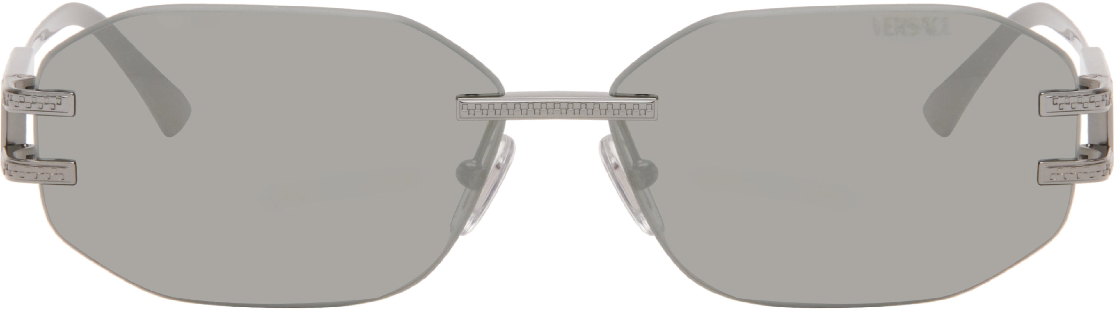 Gunmetal Logo Plaque Sunglasses by VERSACE