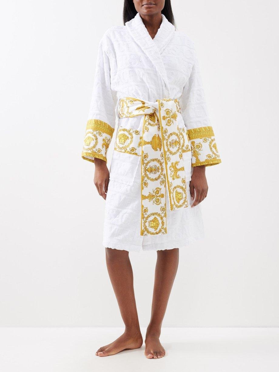 I Love Baroque logo-jacquard cotton-terry bathrobe by VERSACE