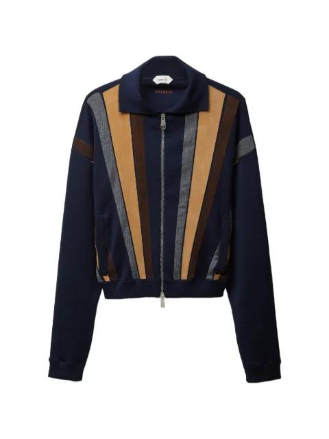 Intarsia wool & leather patchwork zip jacket by VERSACE