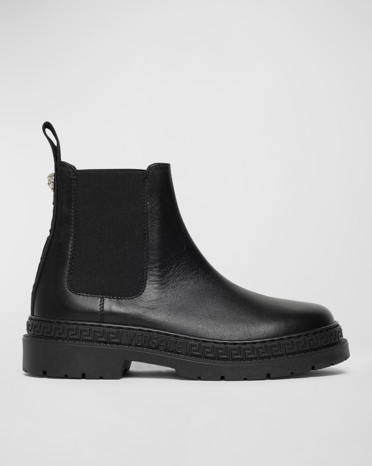 Kid's Calf Leather Chelsea Booties by VERSACE