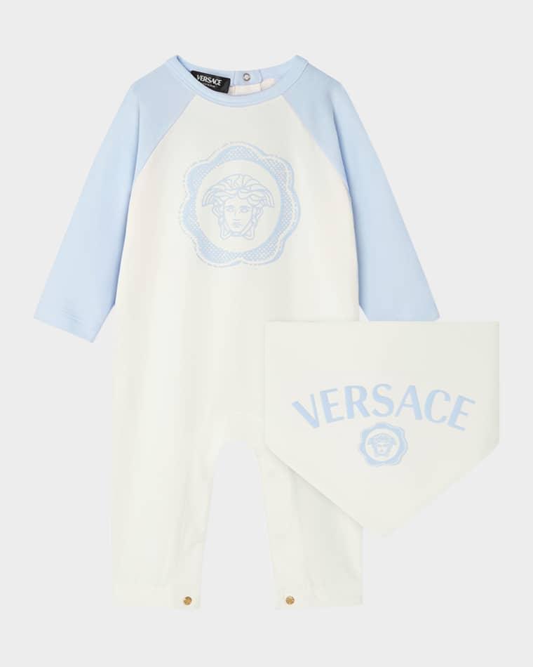 Kid's Logo-Print Jersey Onesie and Bib Set, Size Newborn-6M by VERSACE